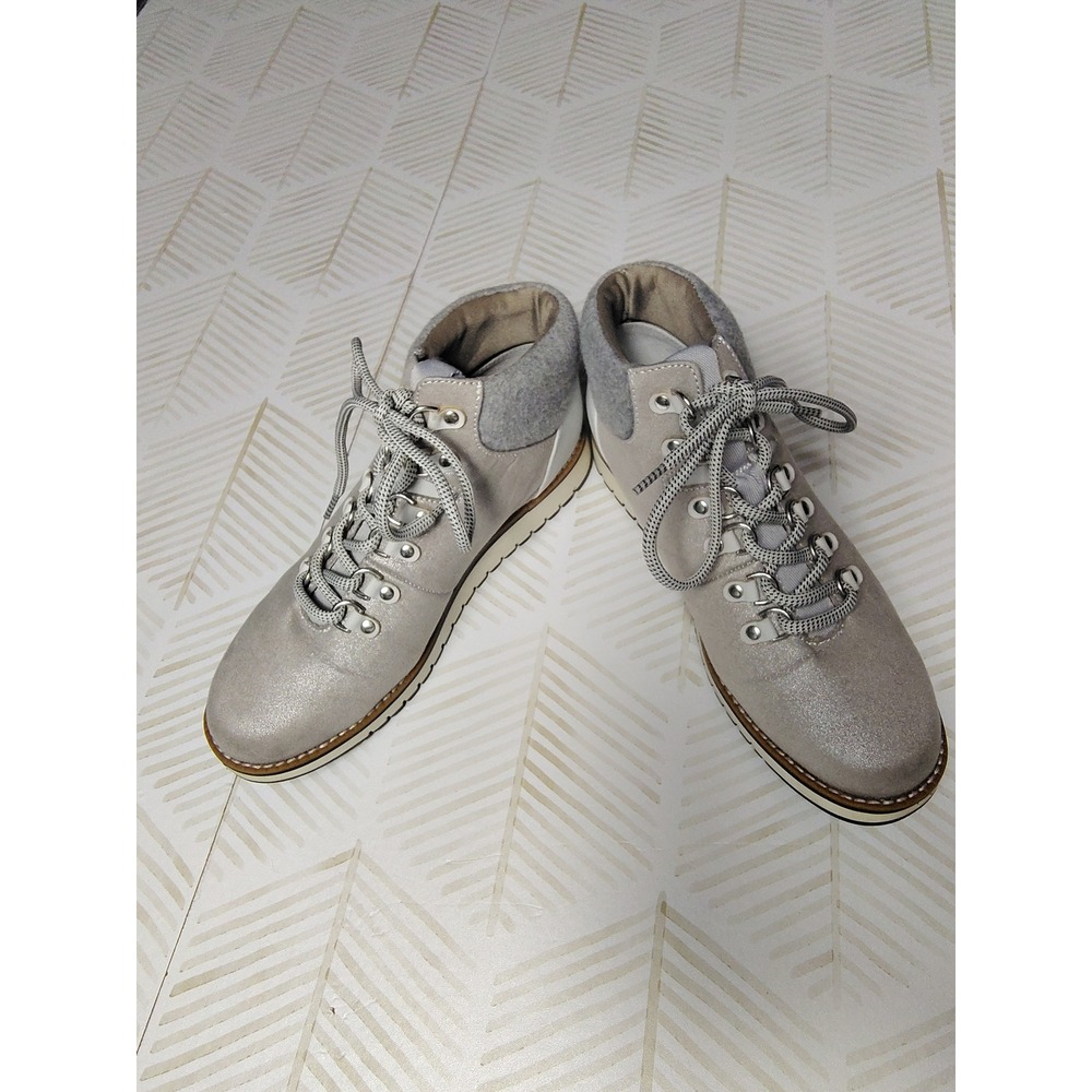 White Mountain Clifton Silver Metallic Hiker Ankle Boots Grey Felt Collar 7.5M‎
